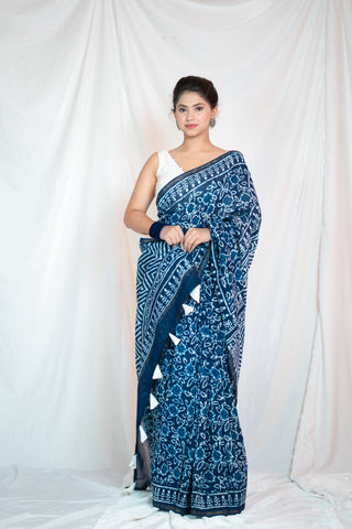 BLOCK PRINTED MAHESHWARI SILK SAREES