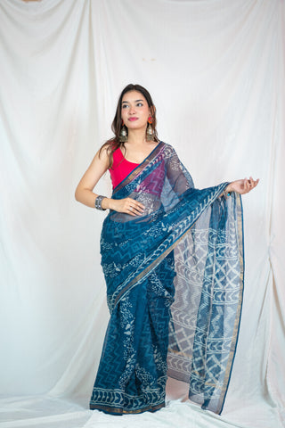 Indigo Kota Doria Sarees