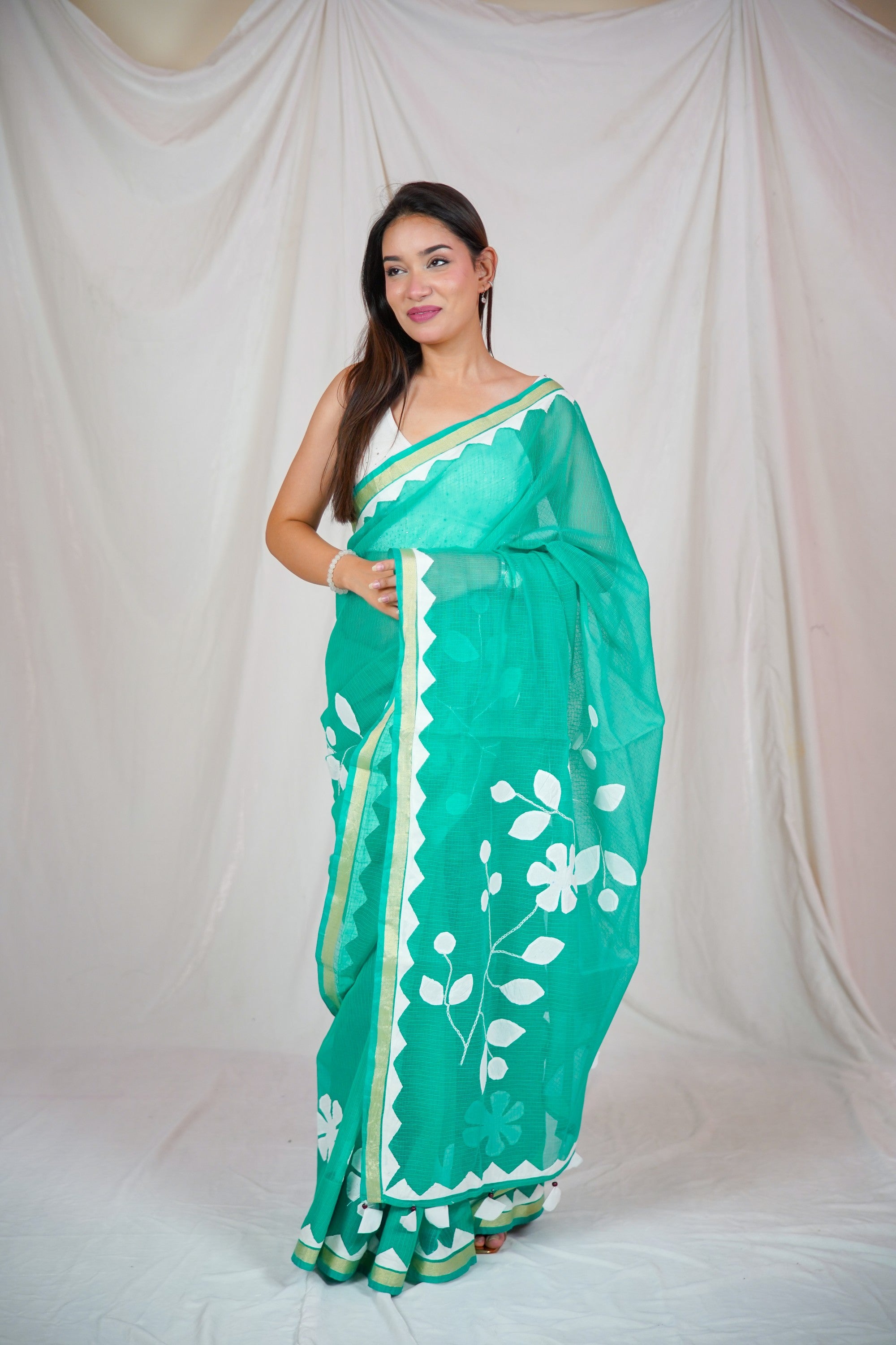 Blossom - Green Kota Doria Saree