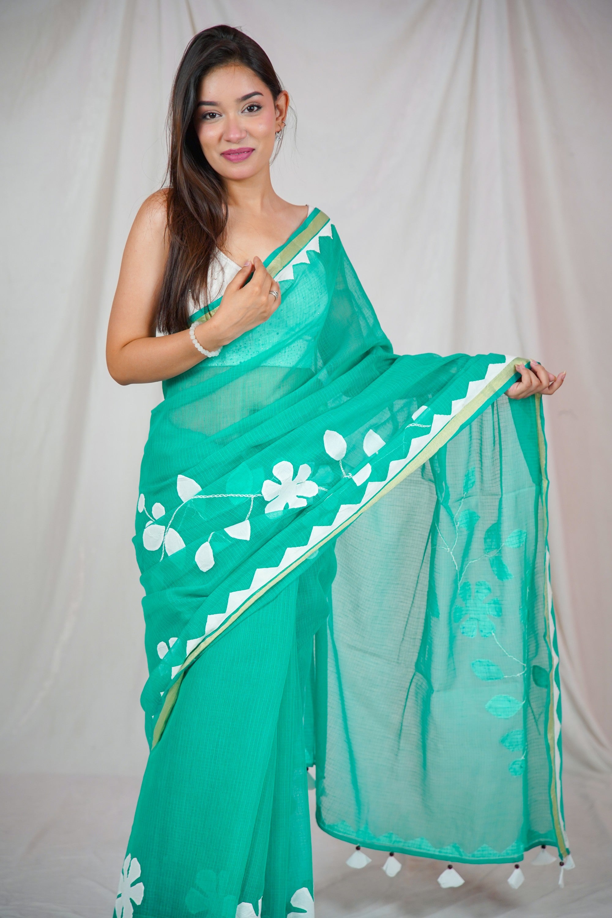 Blossom - Green Kota Doria Saree