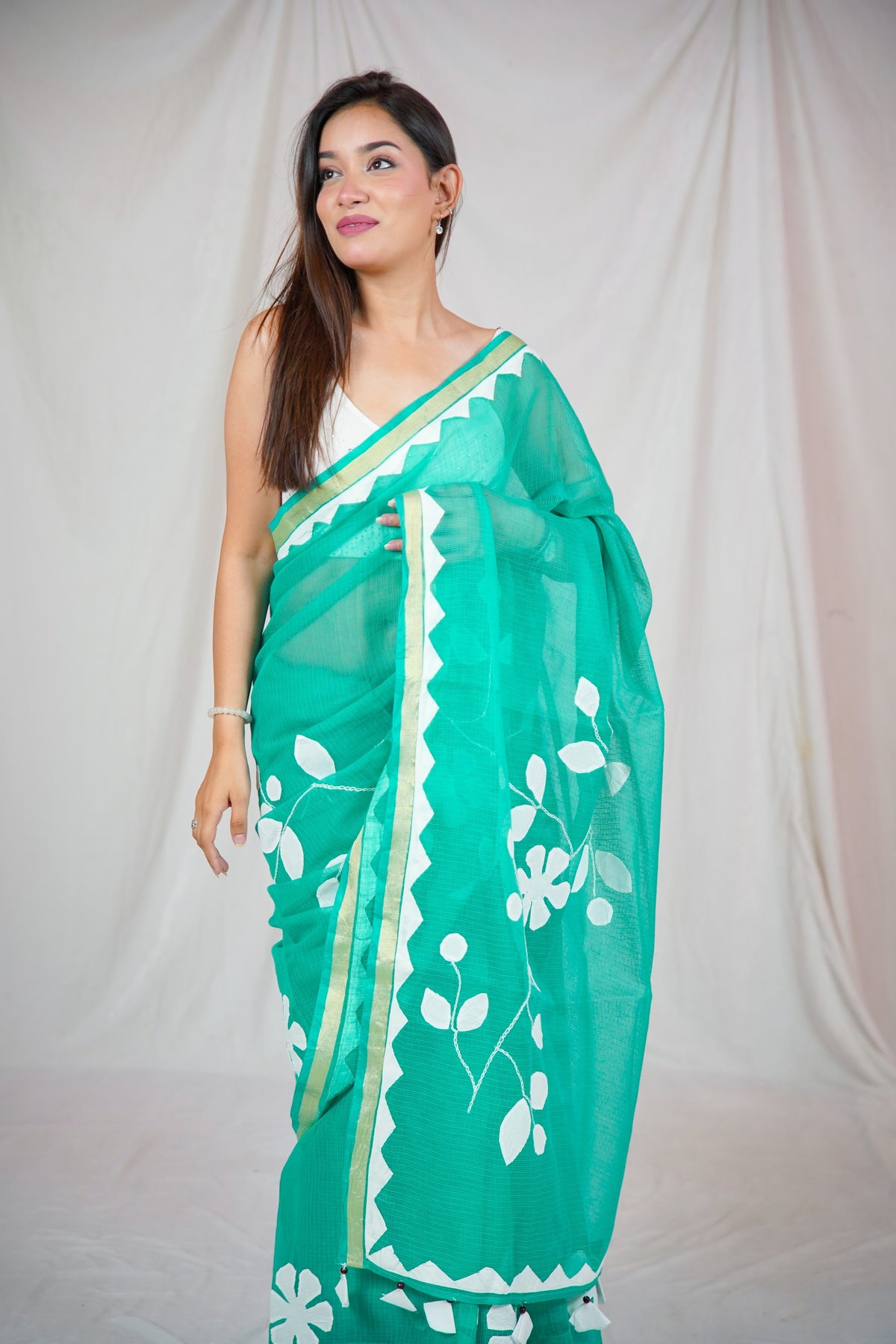 Blossom - Green Kota Doria Saree