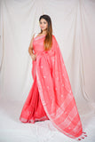 Rose Elegance - Dotted Pink Linen Saree