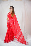 Radiant Red - Dotted Linen Saree