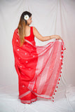 Radiant Red - Dotted Linen Saree