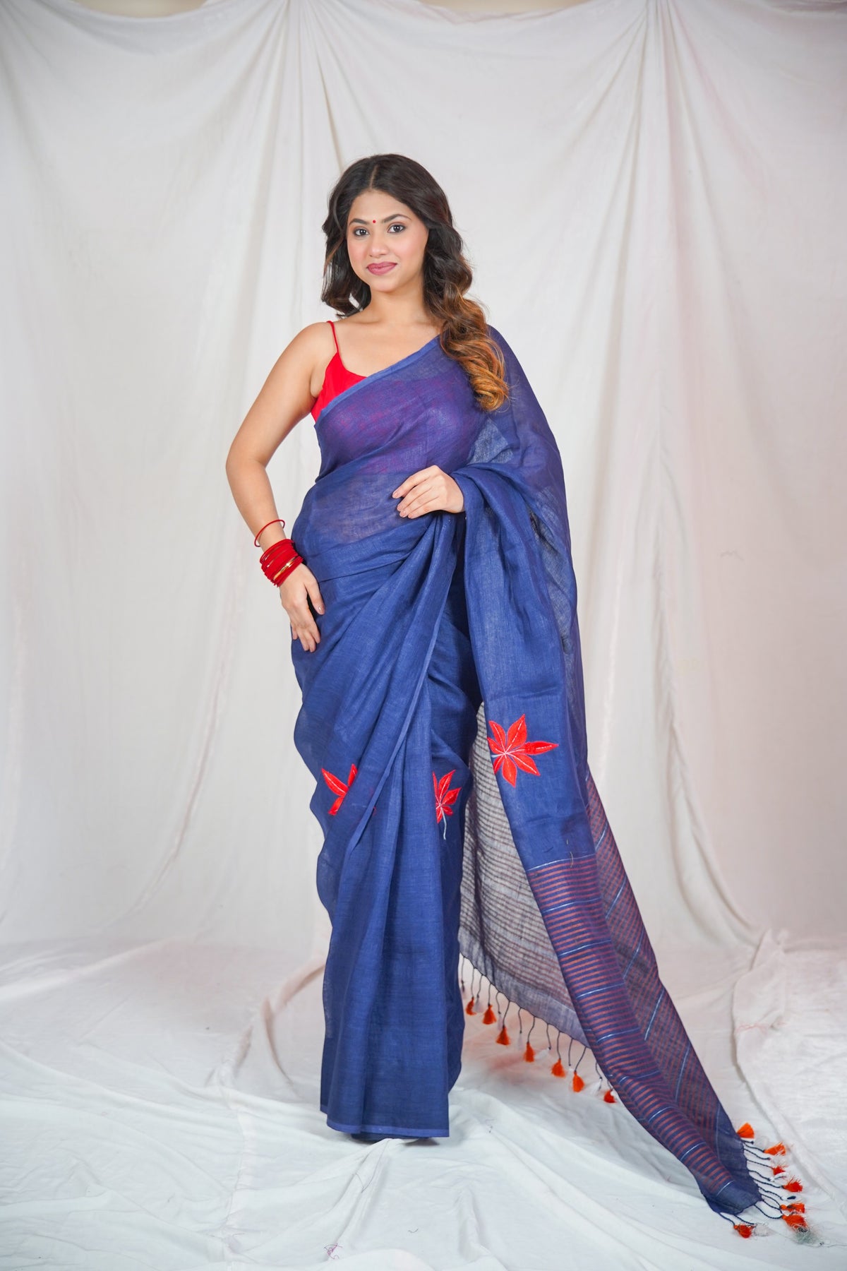 Serene Sapphire-Blue Linen Saree