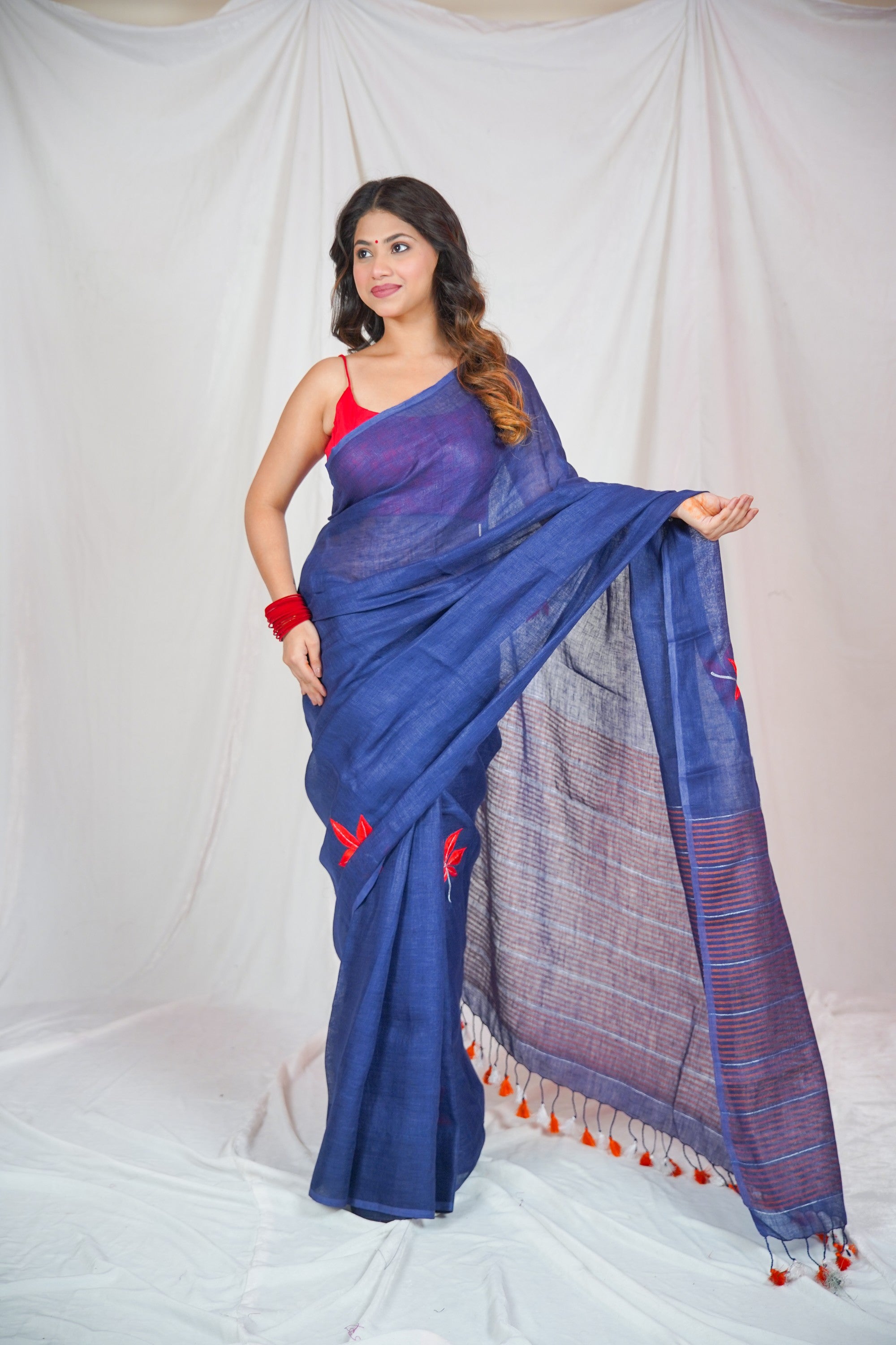 Serene Sapphire-Blue Linen Saree