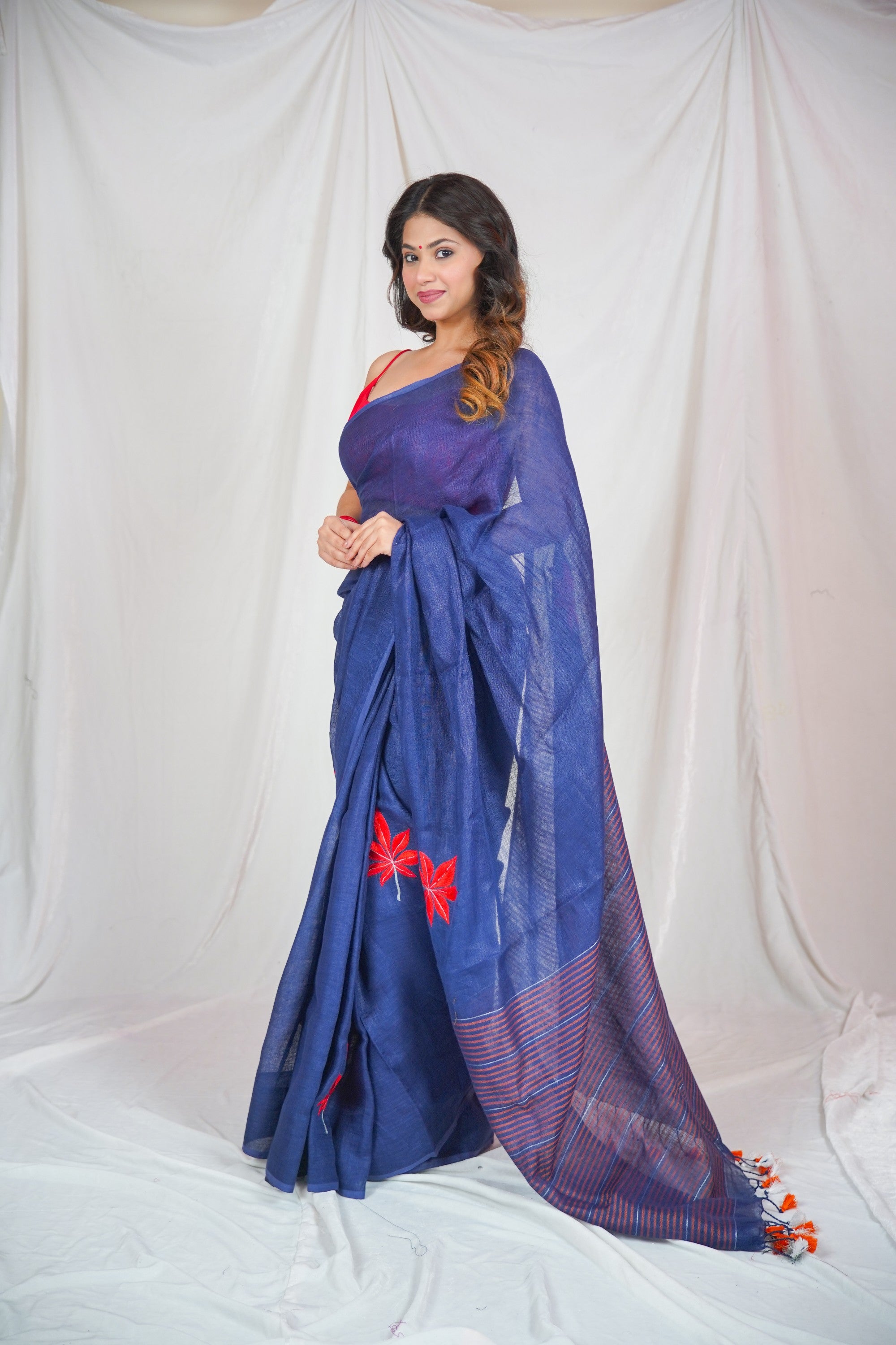 Serene Sapphire-Blue Linen Saree