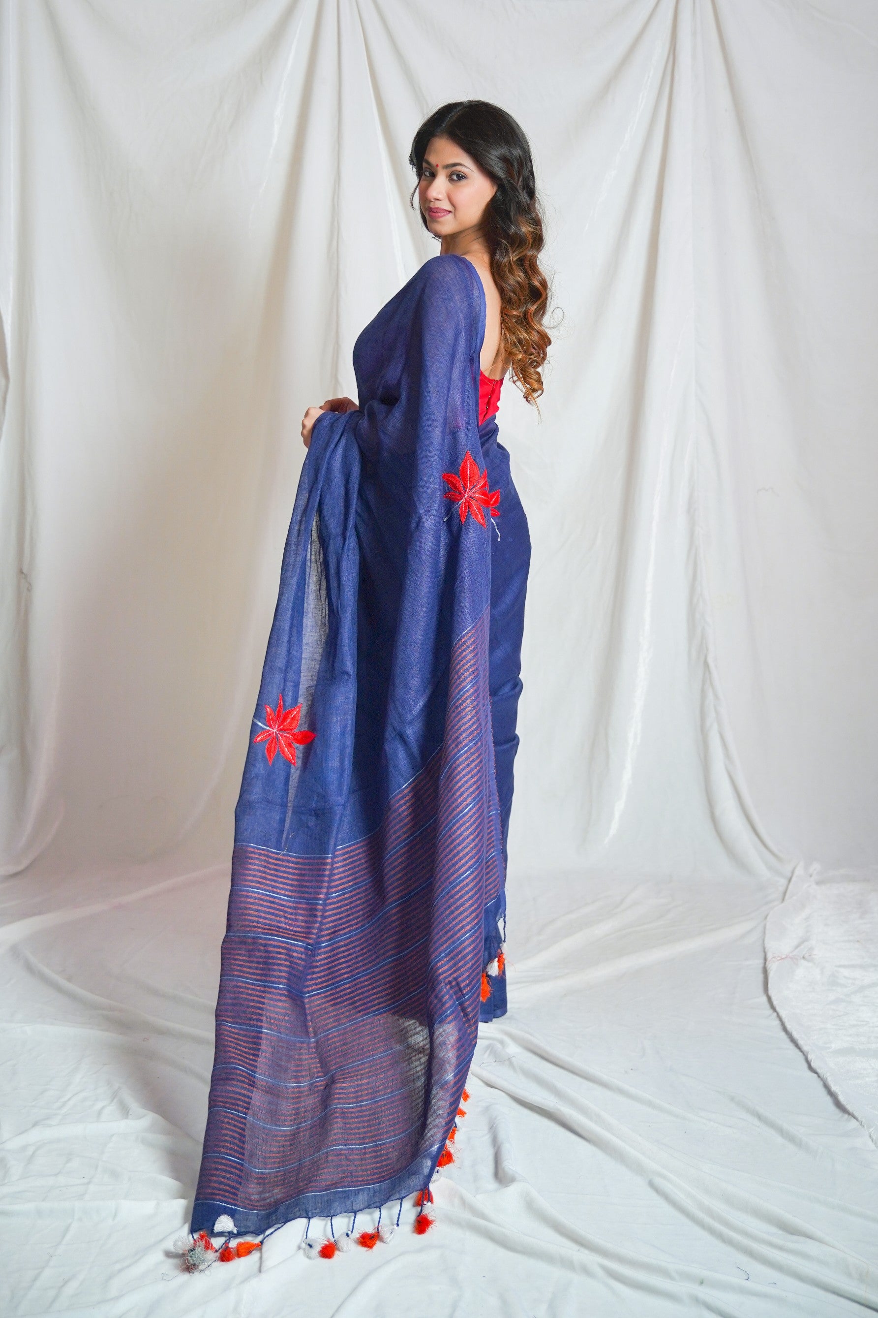 Serene Sapphire-Blue Linen Saree