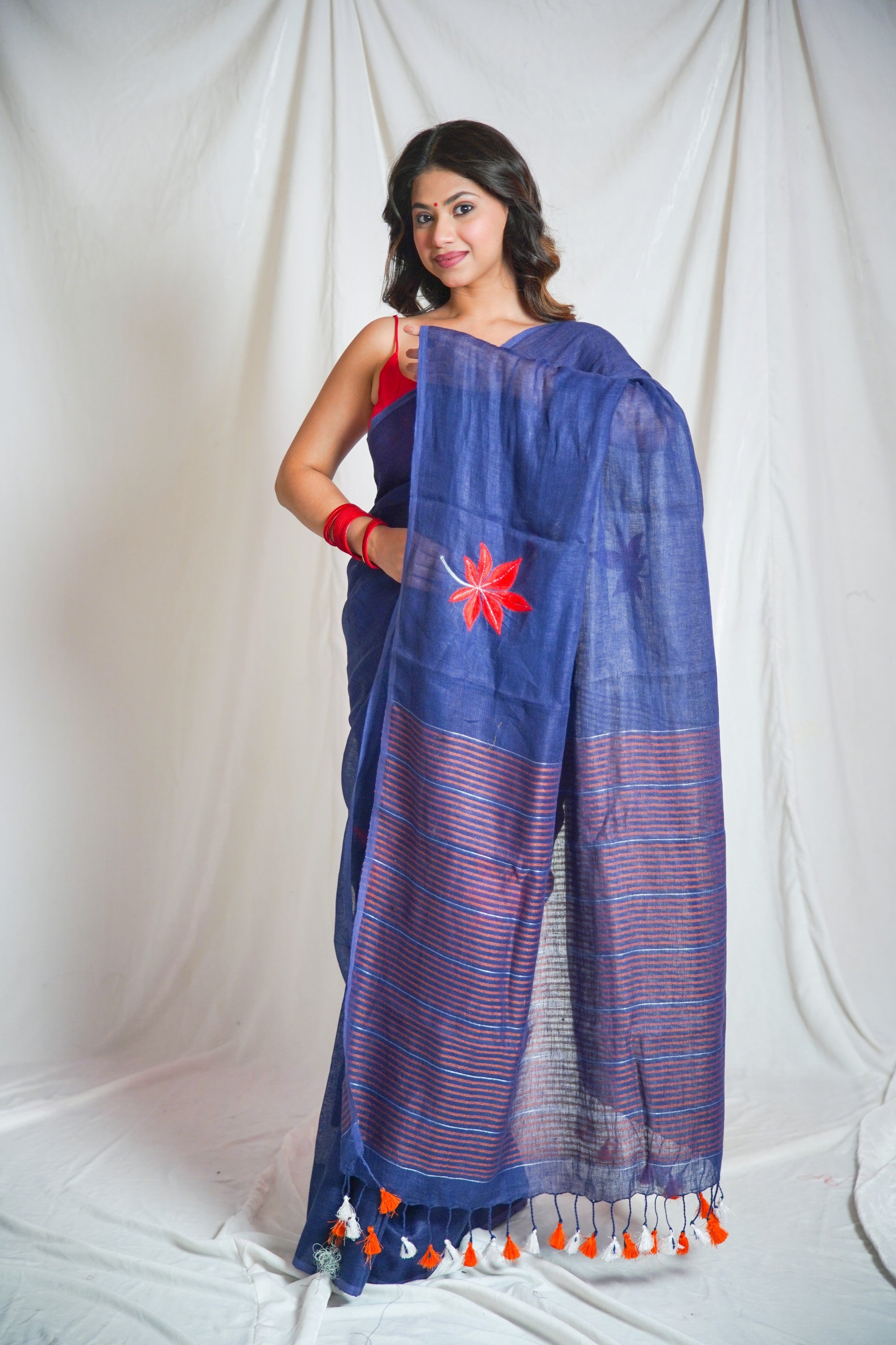 Serene Sapphire-Blue Linen Saree