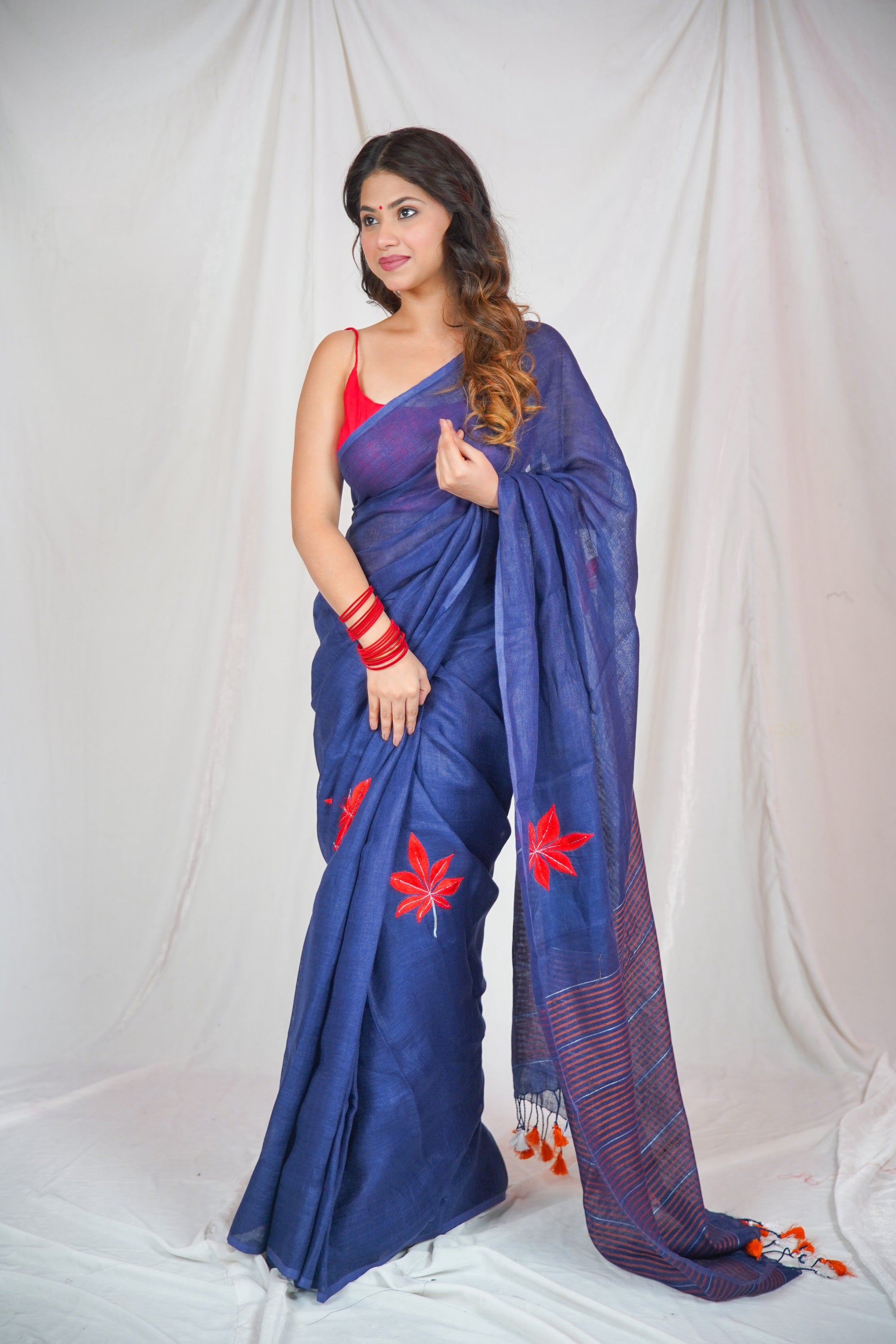 Serene Sapphire-Blue Linen Saree