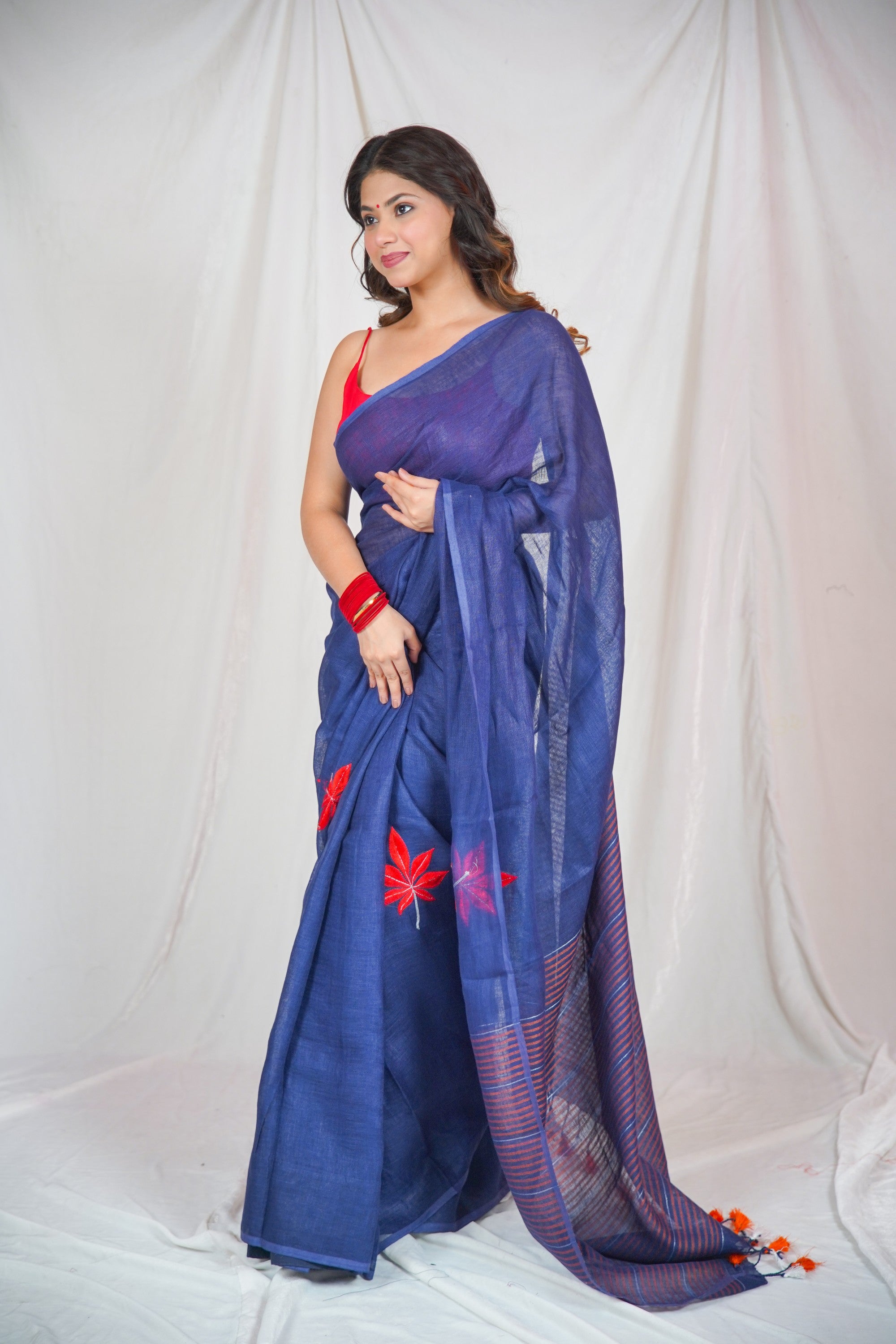 Serene Sapphire-Blue Linen Saree