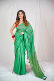 Verdant Leaf - Green Linen Saree