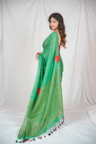 Verdant Leaf - Green Linen Saree