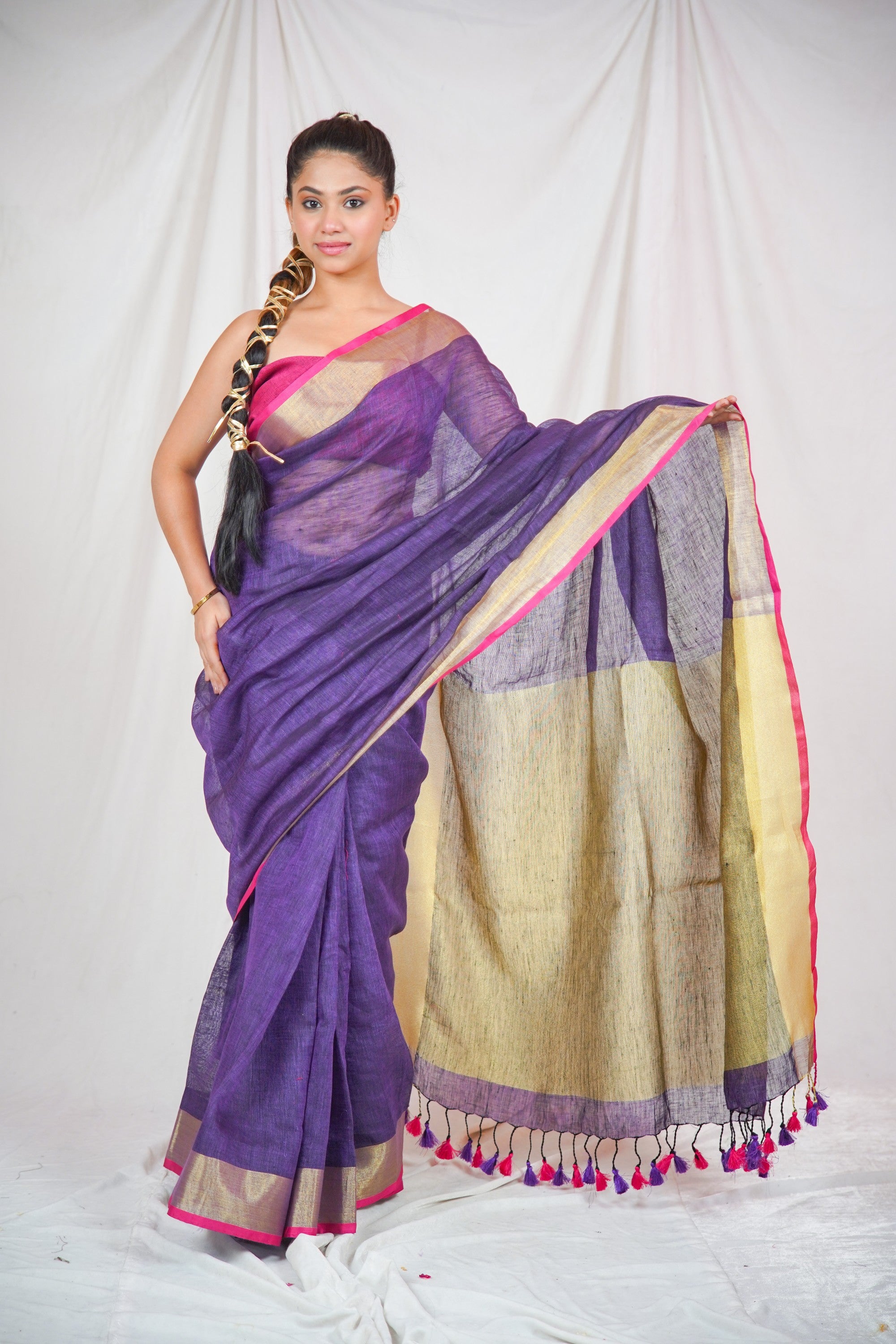 Regal Purplina - Purple Linen Saree