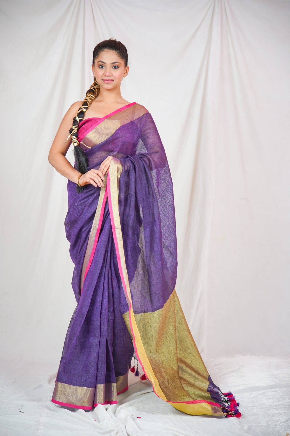 Regal Purplina - Purple Linen Saree