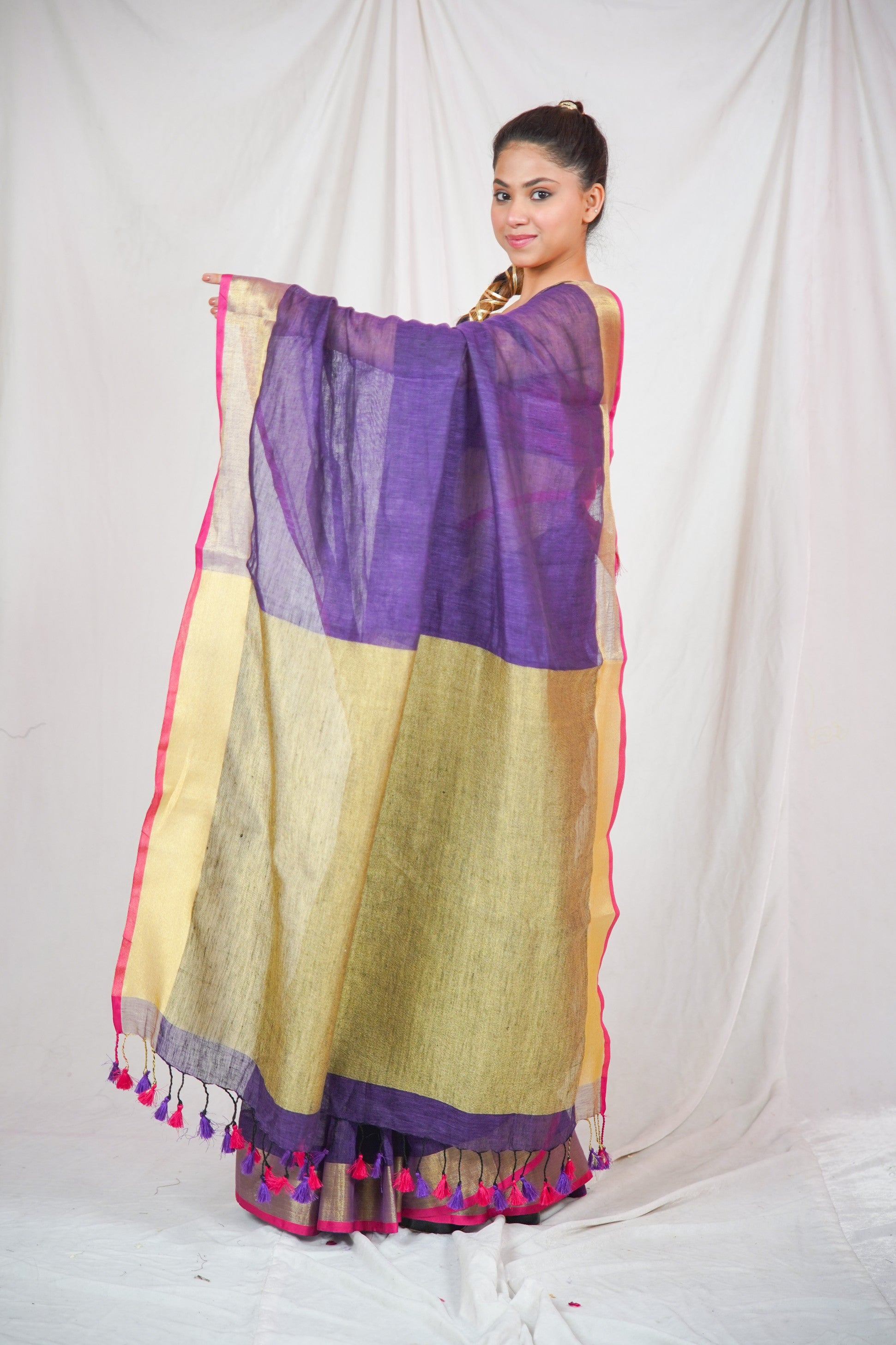 Regal Purplina - Purple Linen Saree