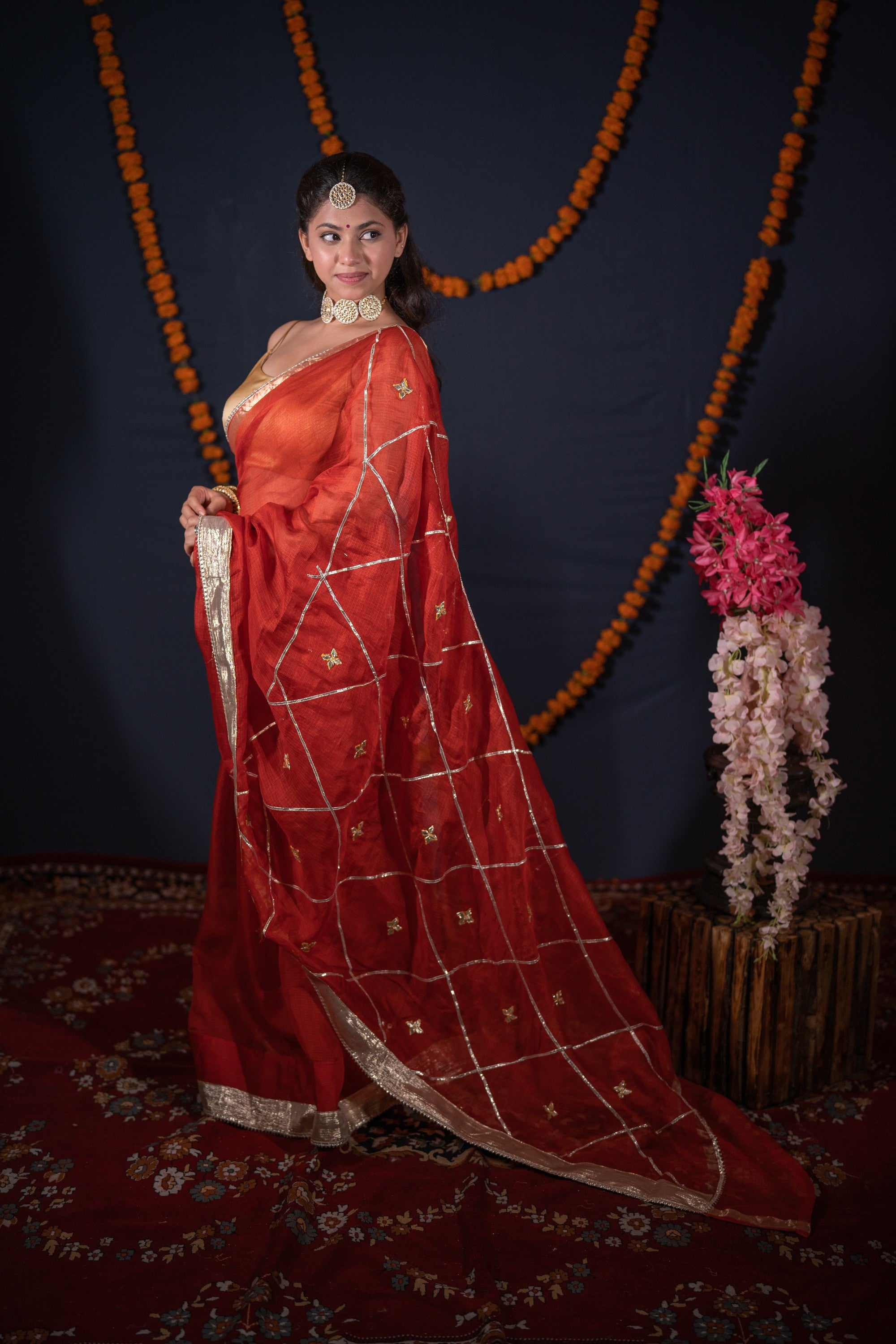 Arunima- Orange Gota Patti Silk Saree