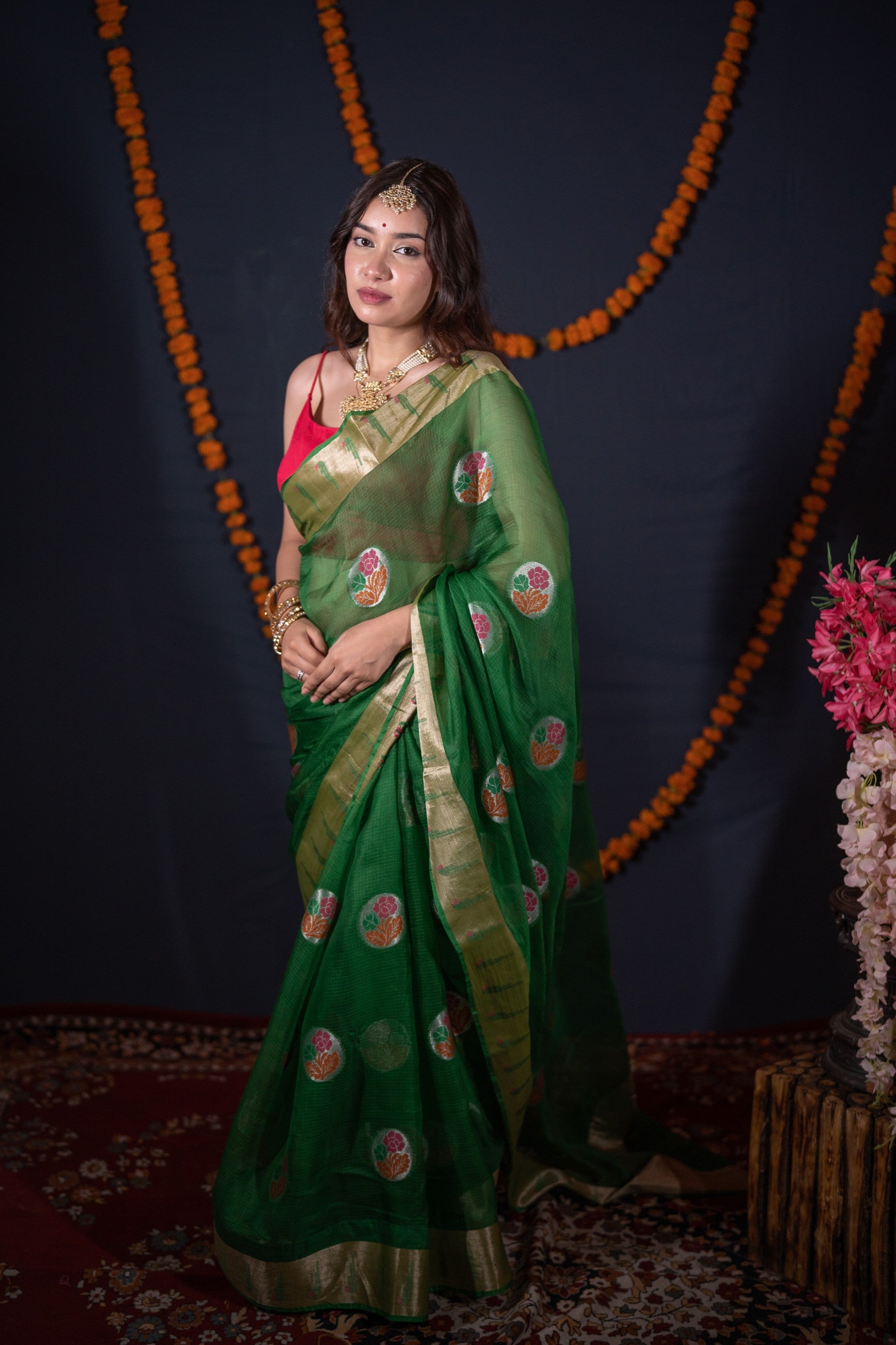 Tarang- Green Silk Kota Doria Saree