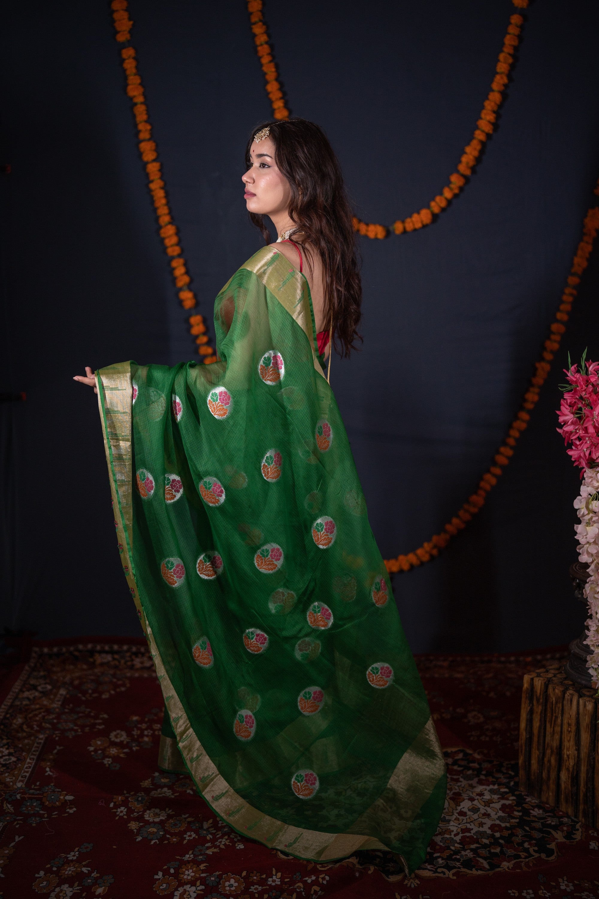 Tarang- Green Silk Kota Doria Saree