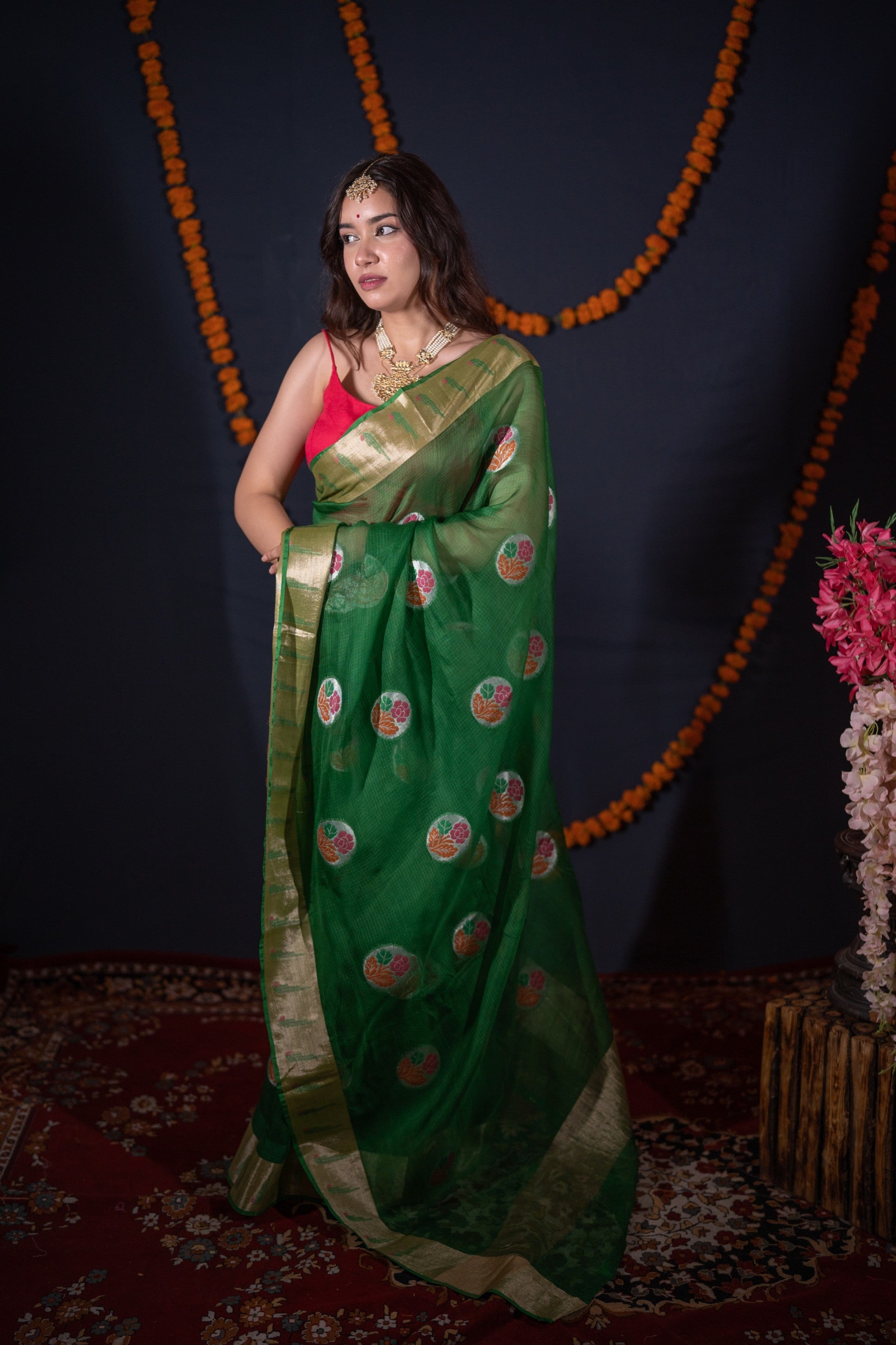 Tarang- Green Silk Kota Doria Saree