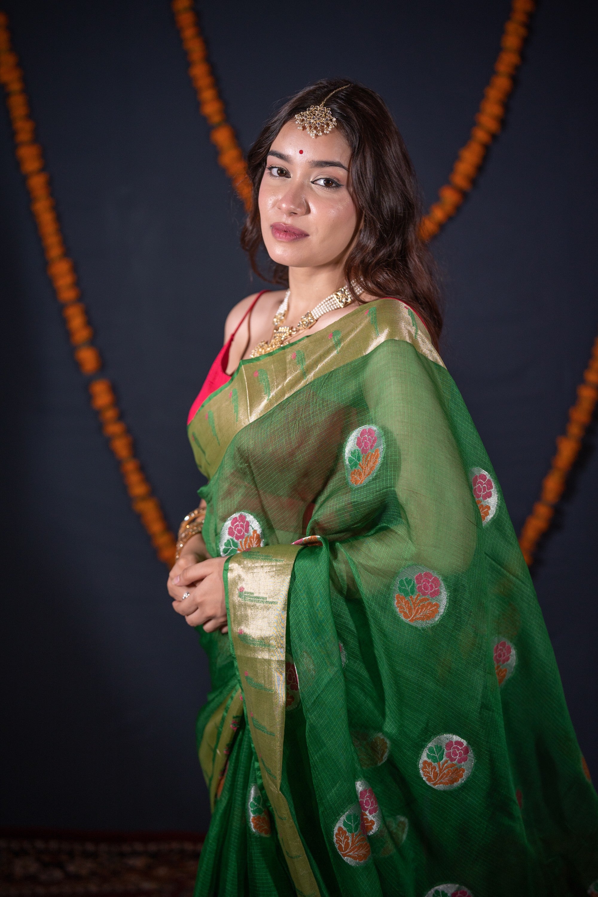 Tarang- Green Silk Kota Doria Saree