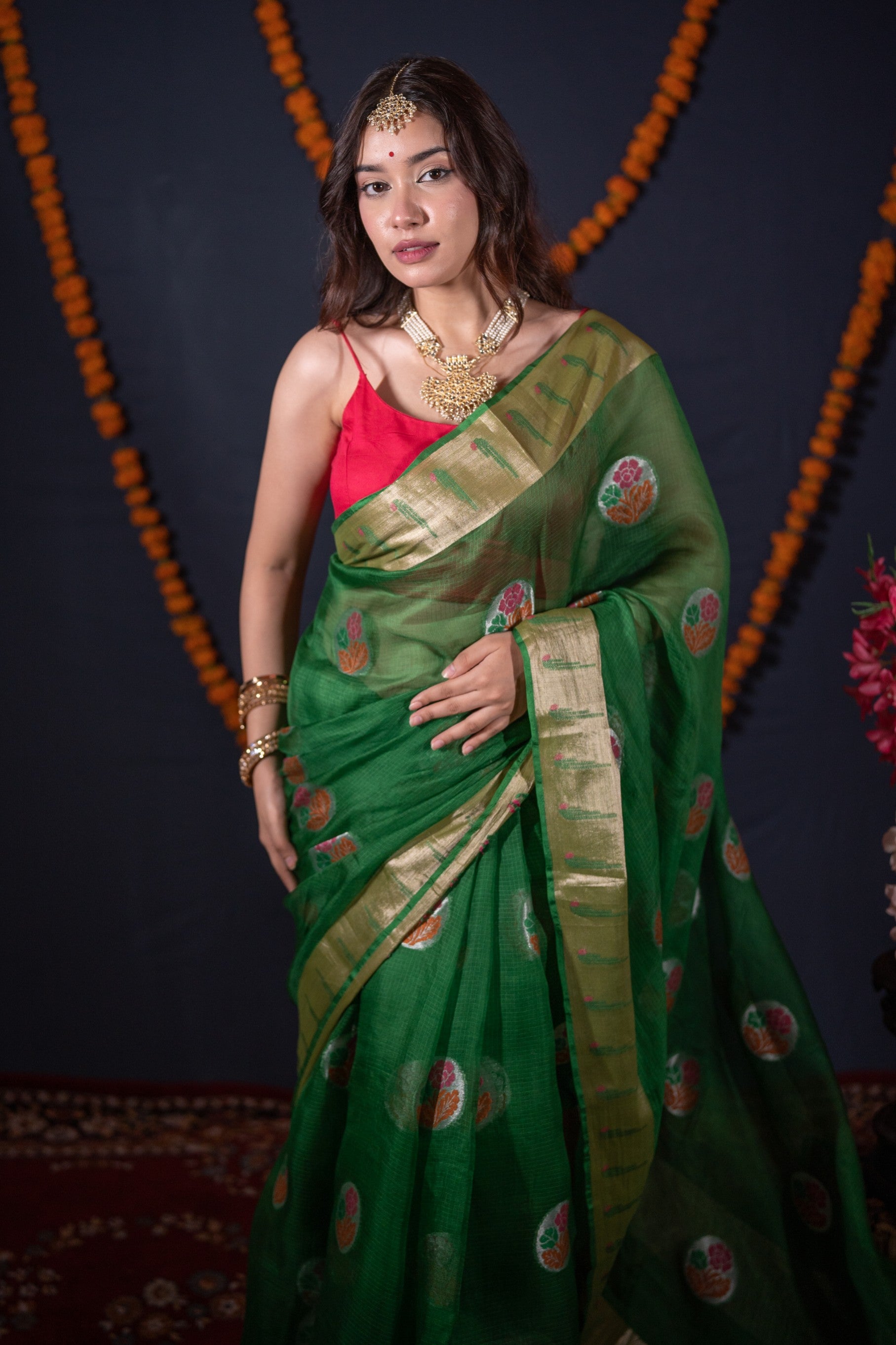 Tarang- Green Silk Kota Doria Saree