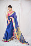 Sapphire Splendor- Blue Linen Saree