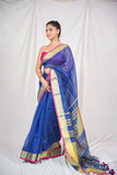 Sapphire Splendor- Blue Linen Saree