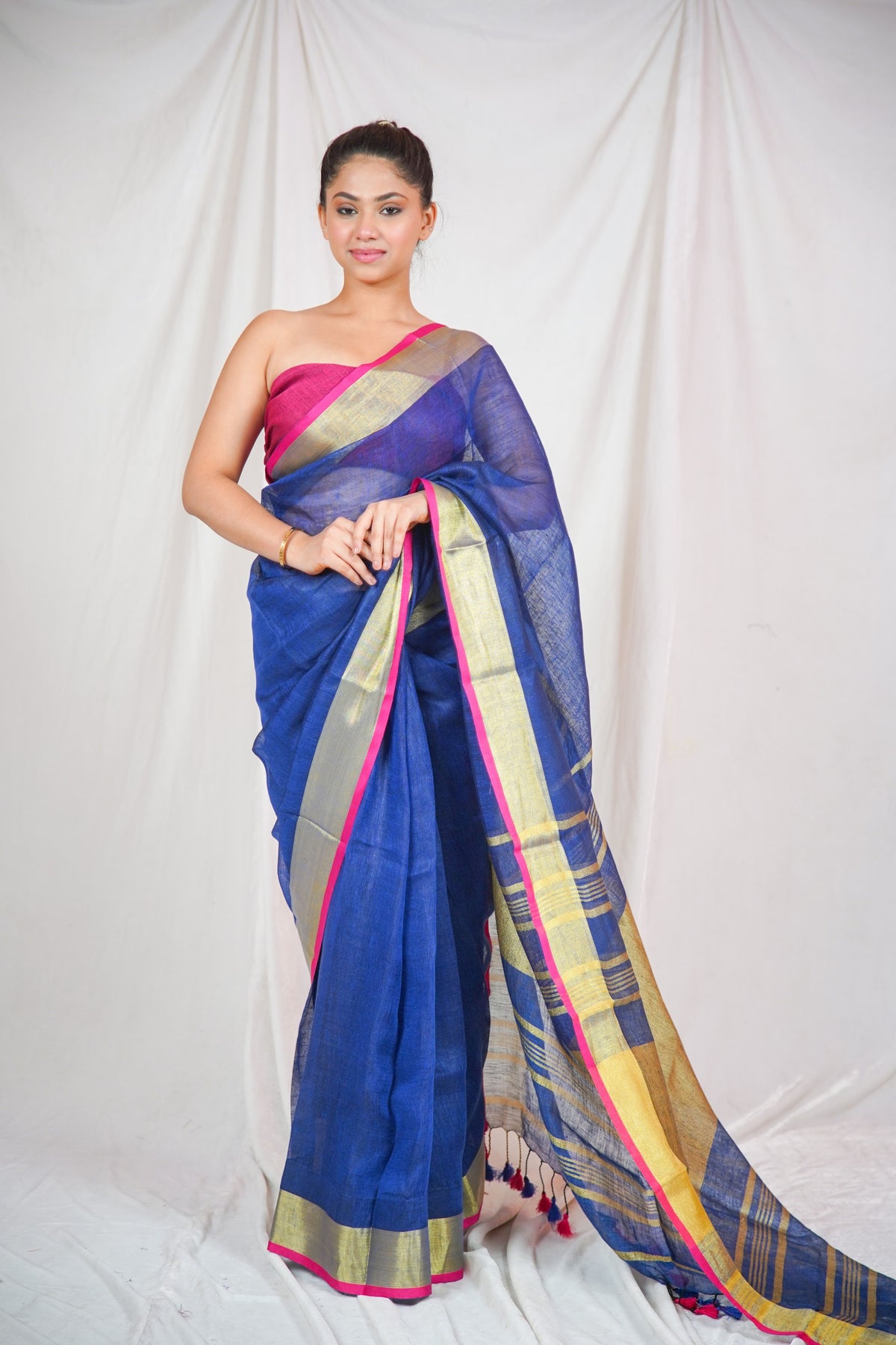 Sapphire Splendor- Blue Linen Saree