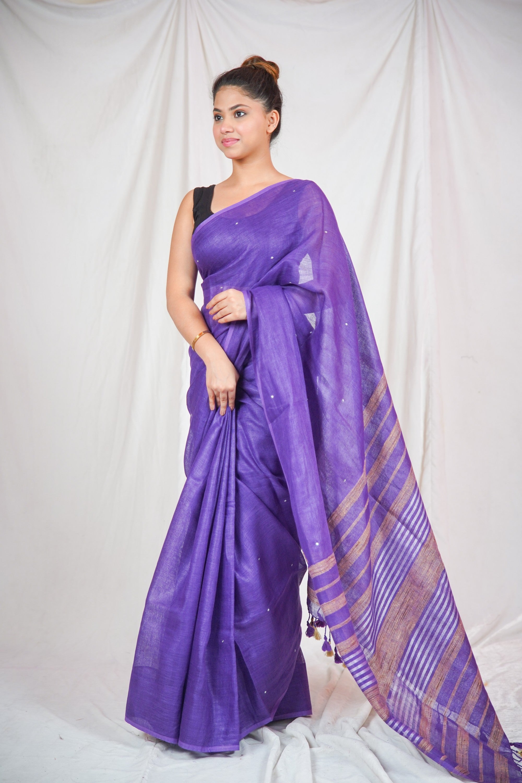 Regal Violet- Purple Linen Saree