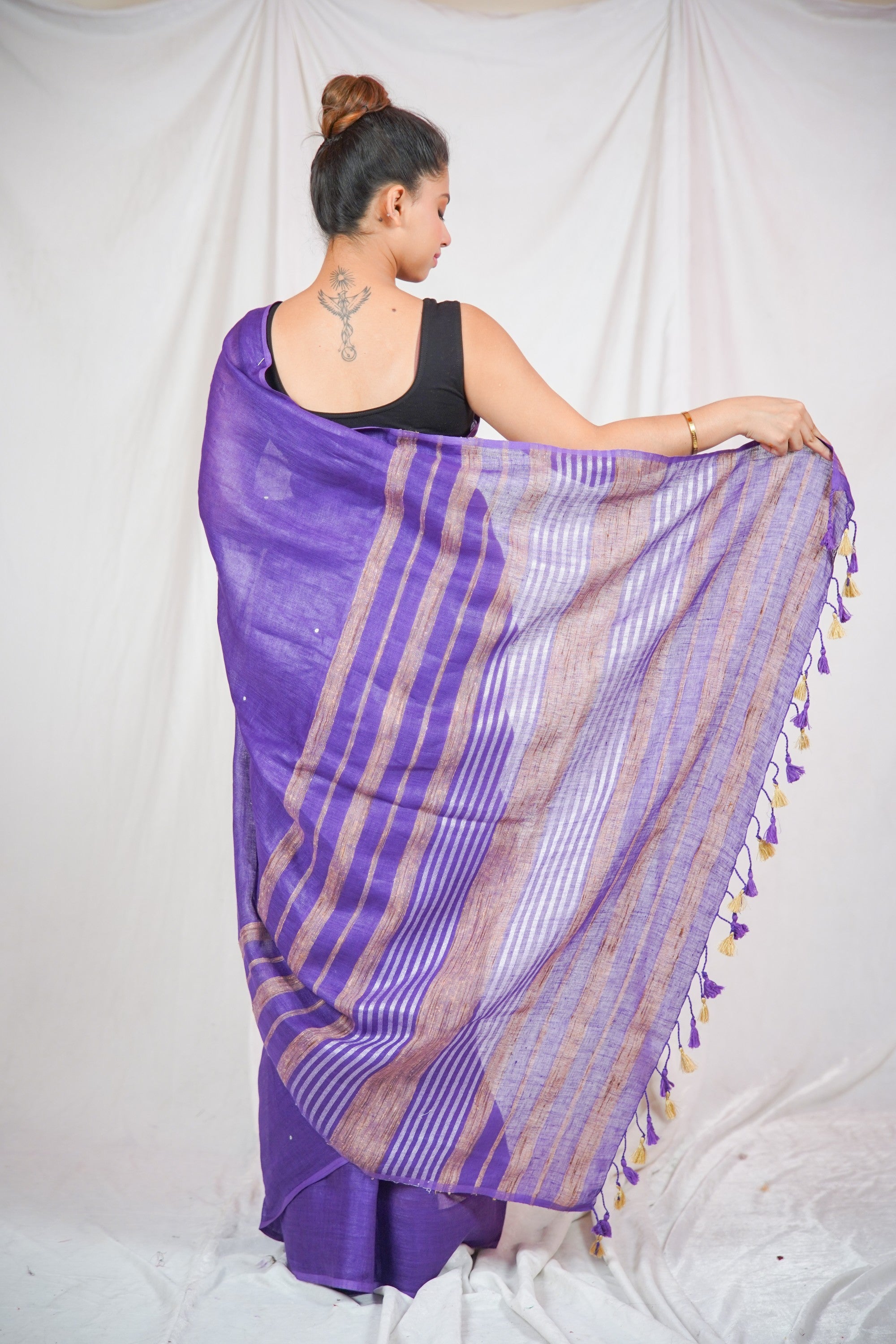 Regal Violet- Purple Linen Saree