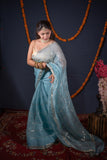 Aakashi- Blue Striped Gota Patti Saree