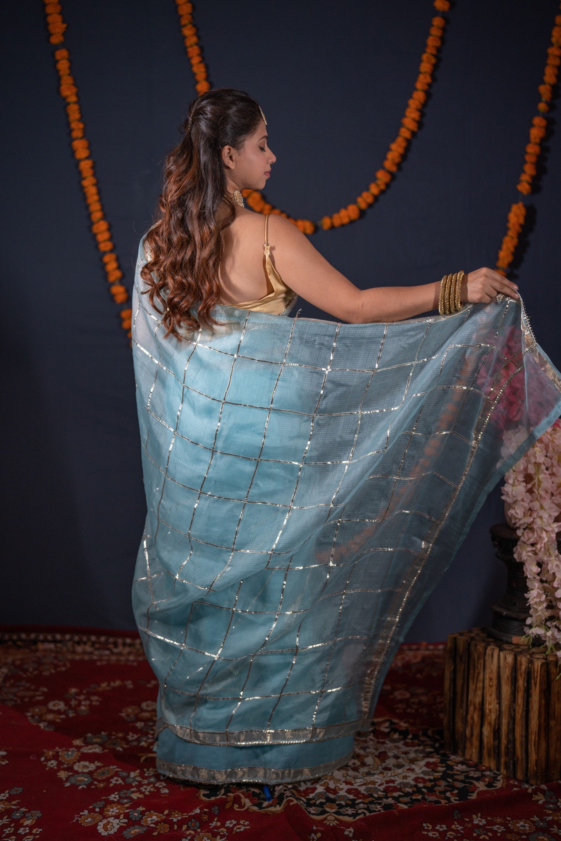 Aakashi- Blue Striped Gota Patti Saree