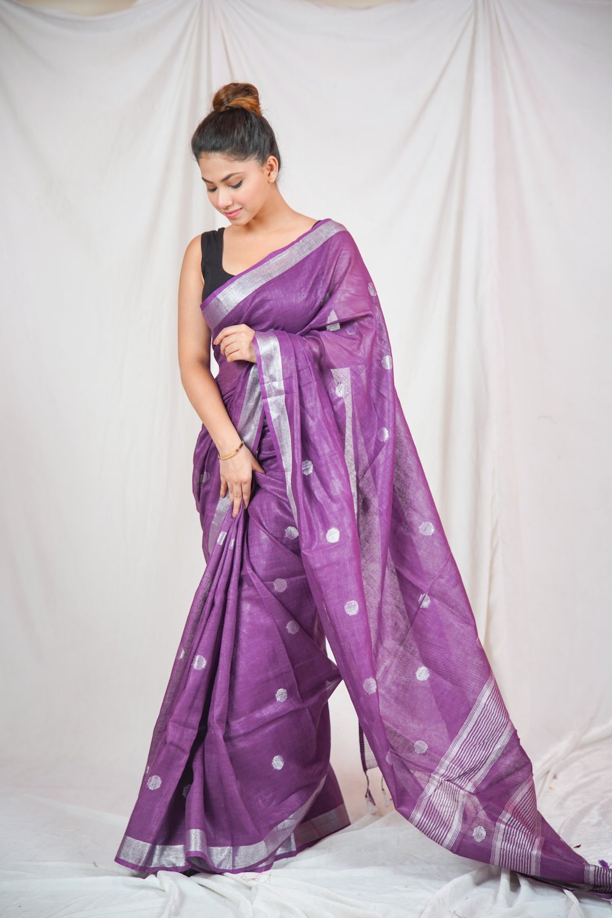 Royal Plum- Purple Linen Saree