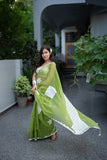 Lavanya - Green Applique Kota Doria Saree