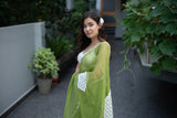 Lavanya - Green Applique Kota Doria Saree