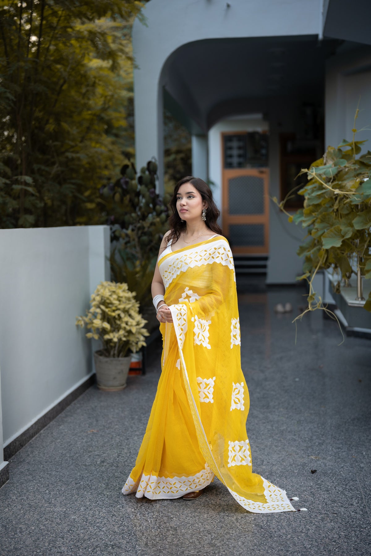 Toshi -Yellow Doria Saree with applique