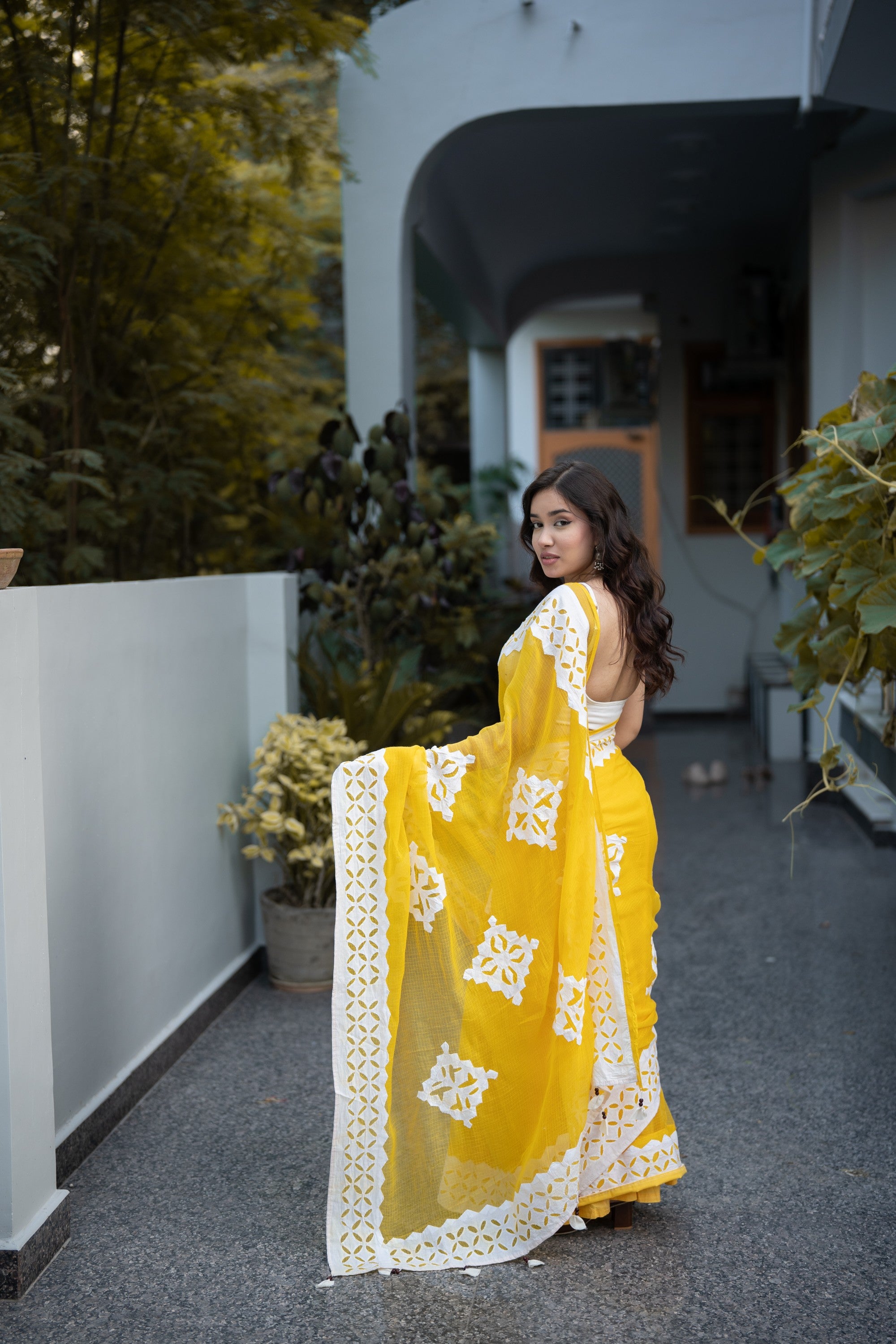 Toshi -Yellow Doria Saree with applique