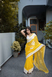 Toshi -Yellow Doria Saree with applique