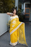 Toshi -Yellow Doria Saree with applique