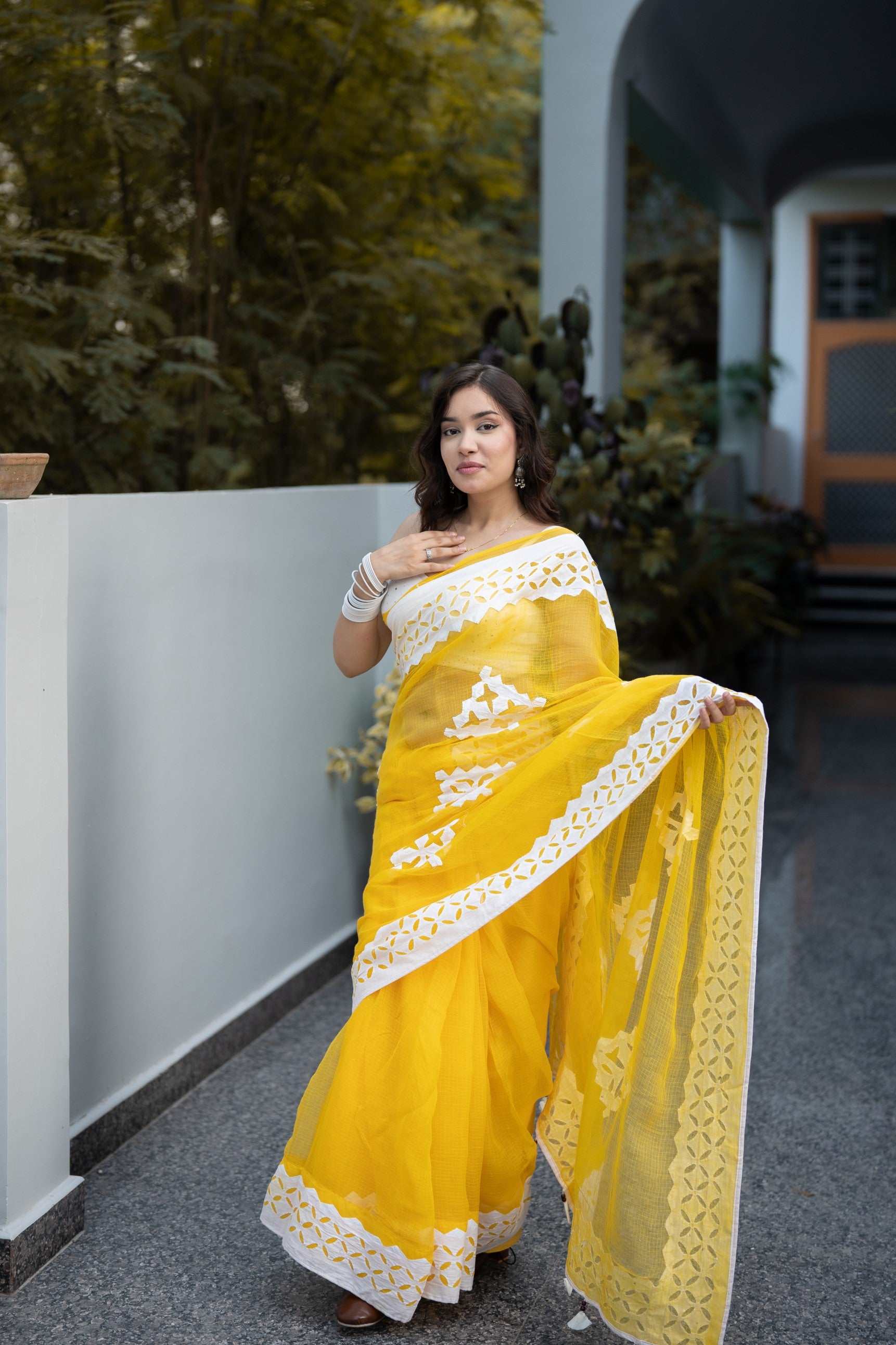 Toshi -Yellow Doria Saree with applique