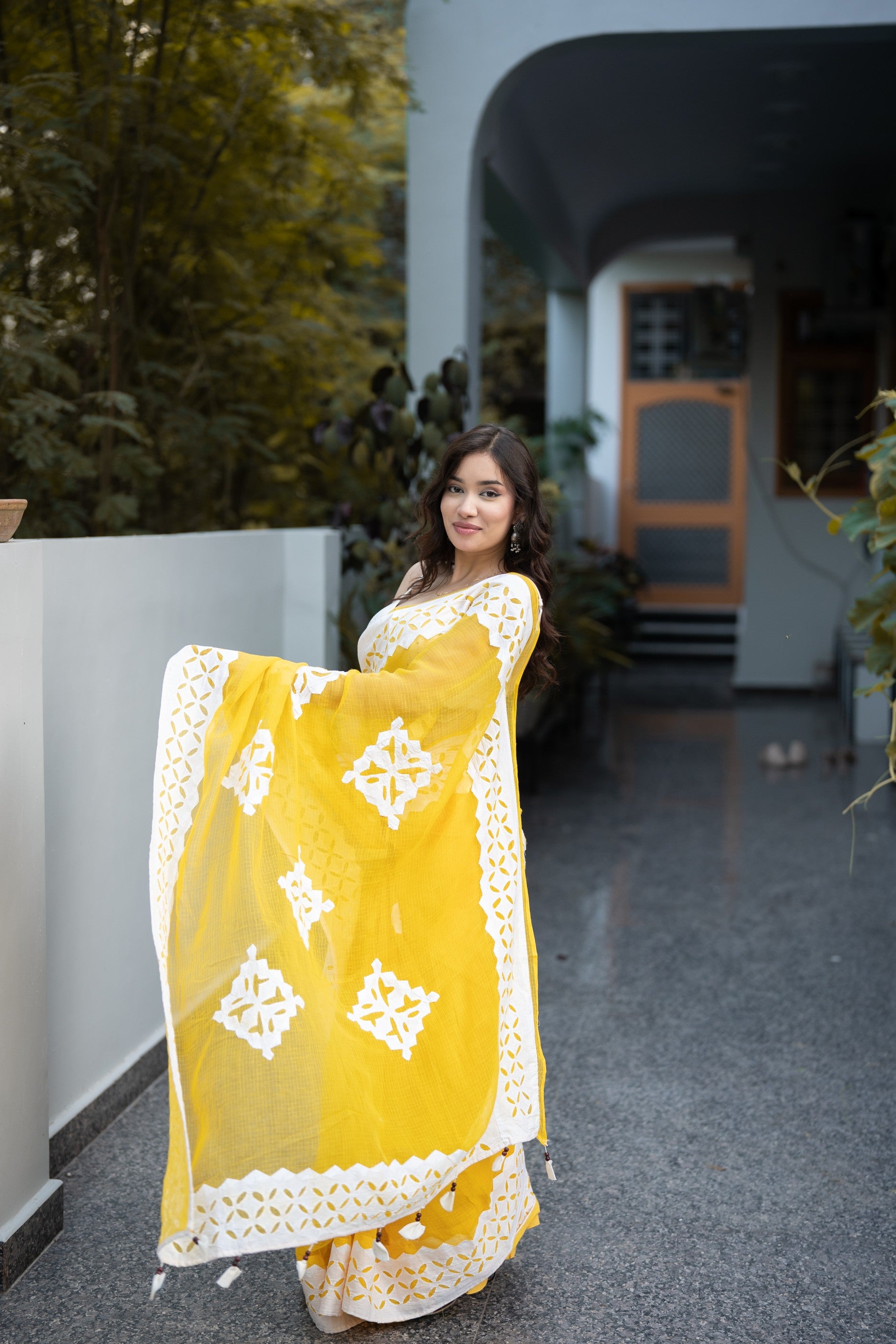 Toshi -Yellow Doria Saree with applique