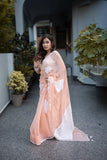 Myraa- Peach Saree with white applique work