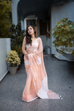 Myraa- Peach Saree with white applique work