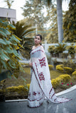 Alishka - White Saree with Ajrakh Applique