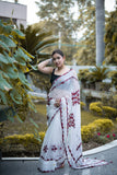 Alishka - White Saree with Ajrakh Applique