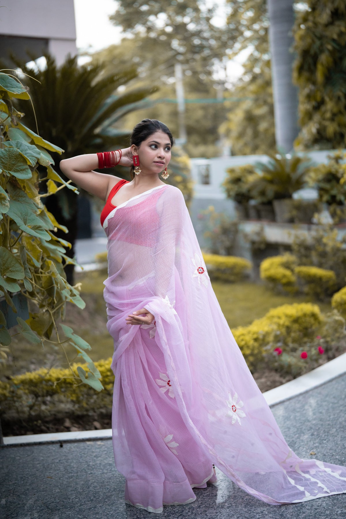 Anaisha - Pink Applique Doria Saree