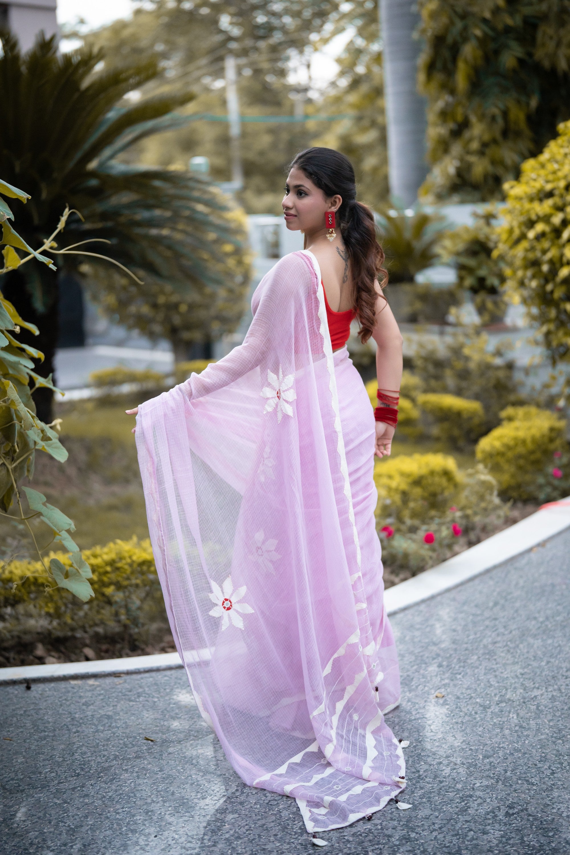 Anaisha - Pink Applique Doria Saree