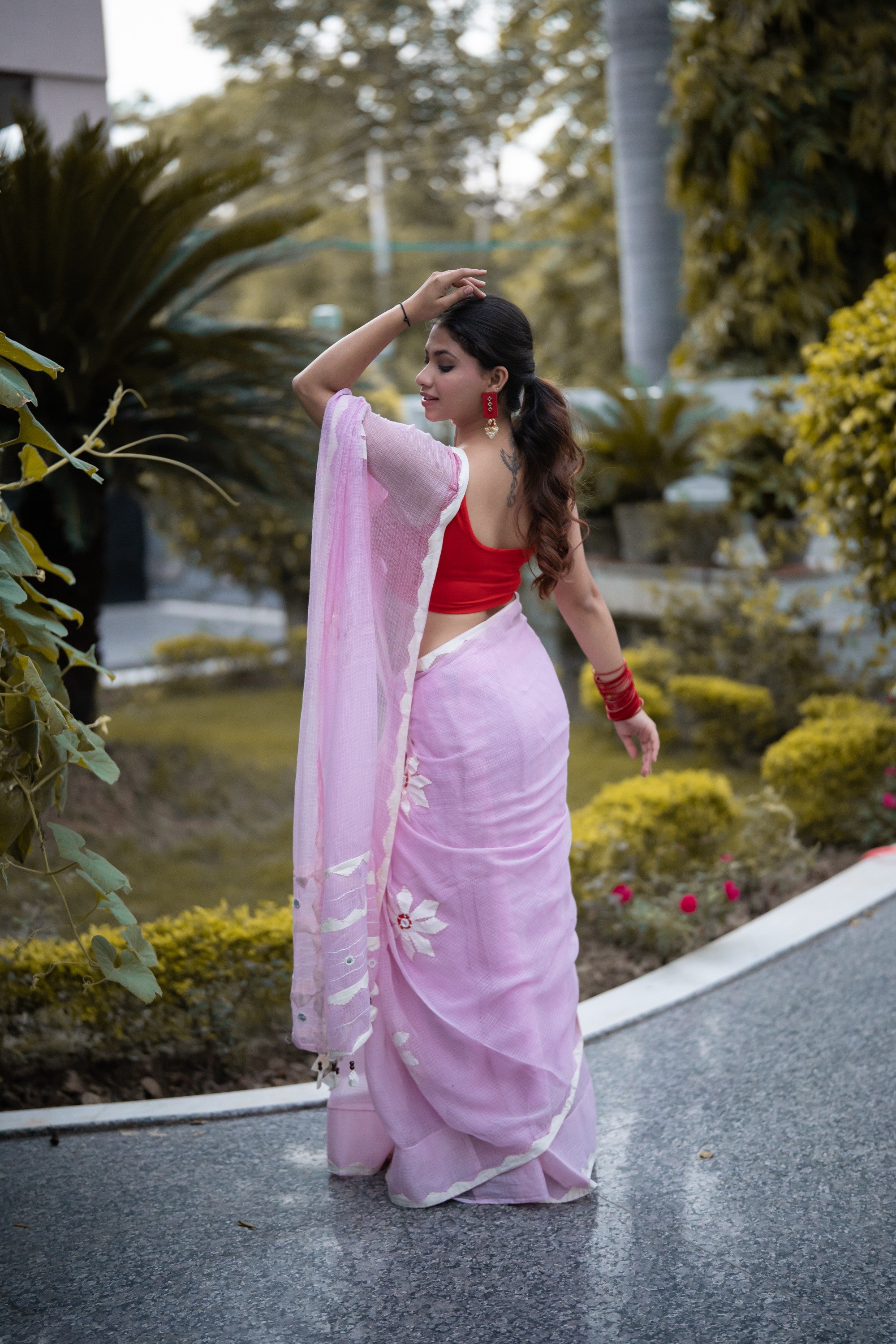 Anaisha - Pink Applique Doria Saree