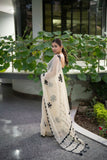 Shivi - Offwhite Saree with Black Floral applique work